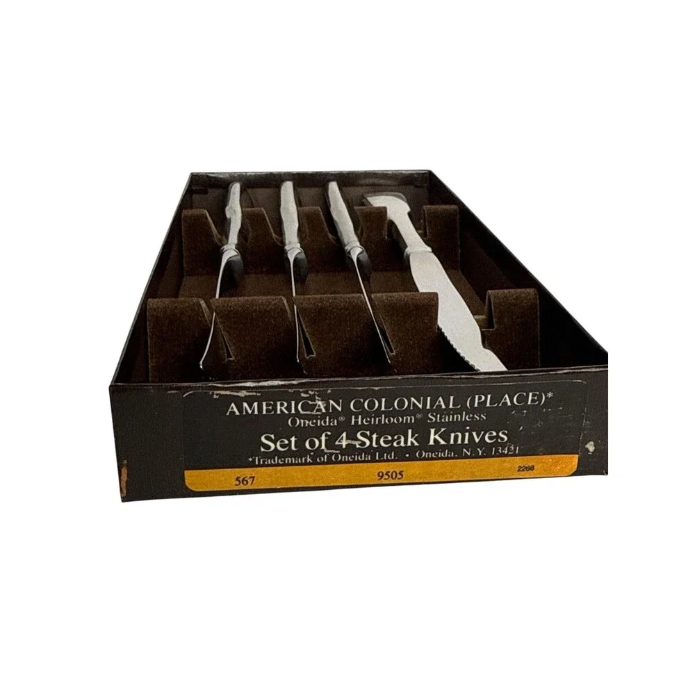 Oneida AMERICAN COLONIAL Steak Knives Hollow (Set of 4) Satin CUBE Stainless 9